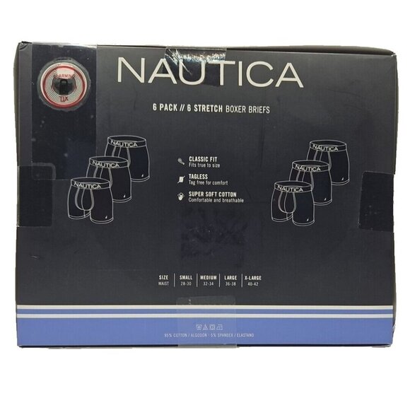 Nautica Boxer Briefs Six (6) Pack Size Small 5" Inseam Tagless Classic Fit NWT - Picture 2 of 16
